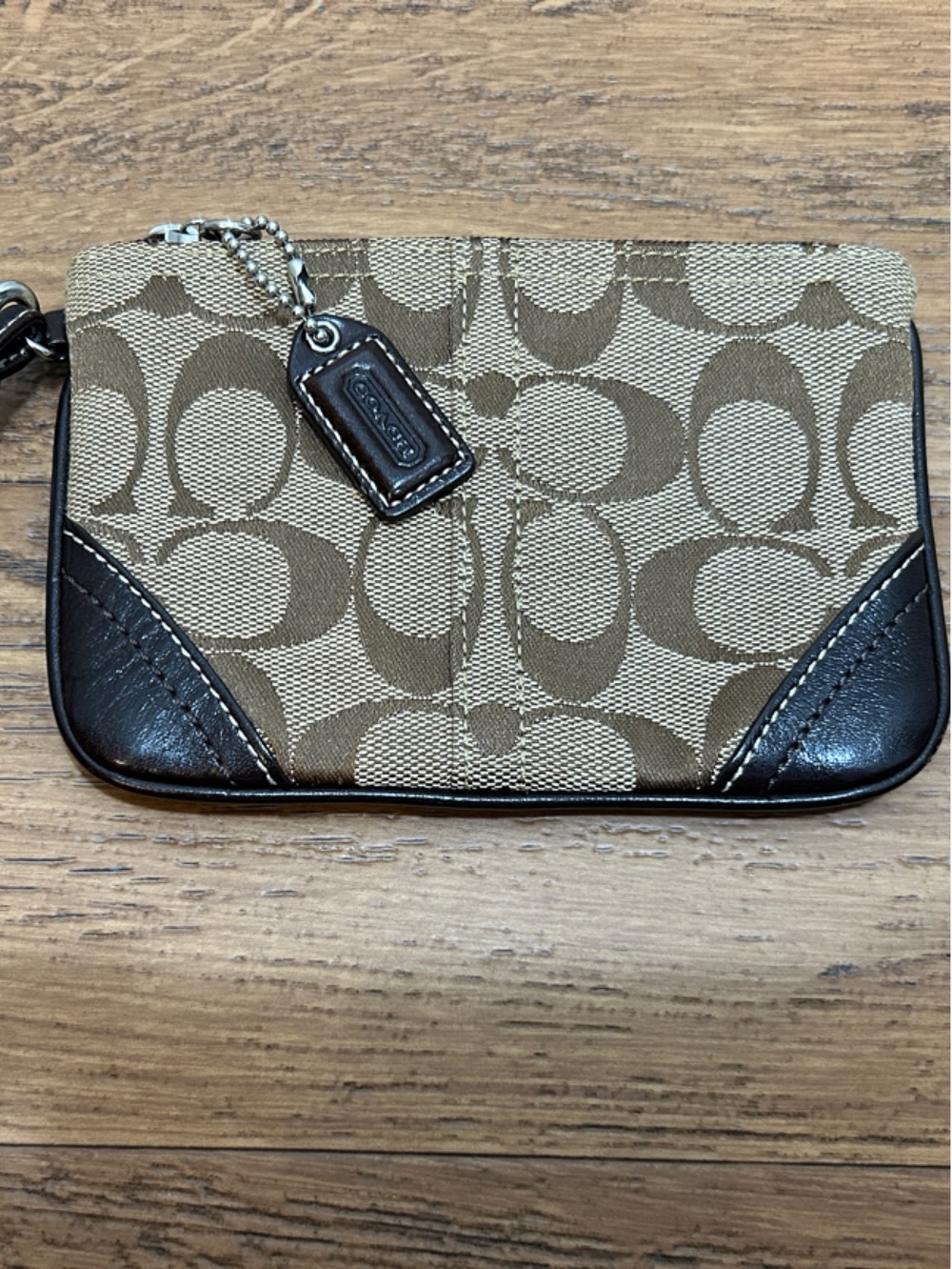 Coach Canvas Small Wristlet in Khaki and Dark Brown
